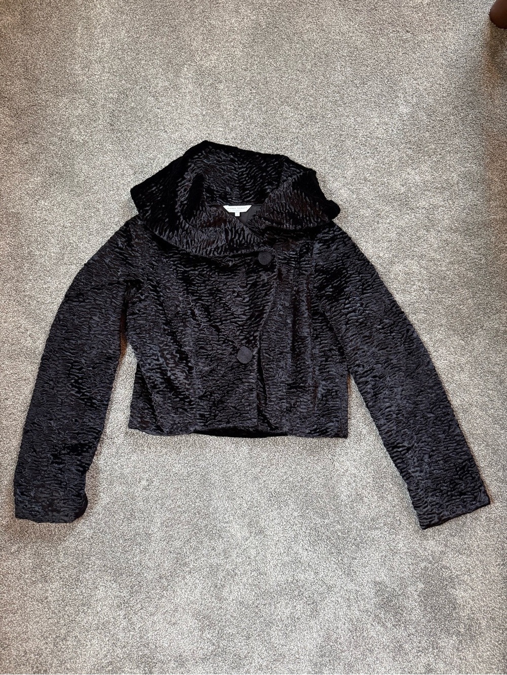 Vintage Audrey Talbott Carmel Black Faux Persian Lamb Cropped Jacket - Size 8